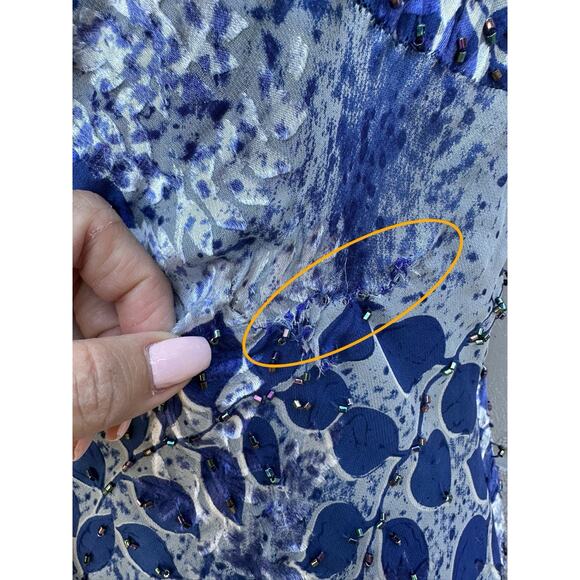 VTG Sue Wong Blue Silk Blend Beaded Dress Ruffle Hem Sz 8 Y2K Whimsical Fairy - Picture 13 of 13